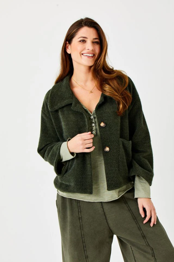 Noah Soft Fluffy Jacket With Front Pockets, Army - 13 Hub Lane   |  