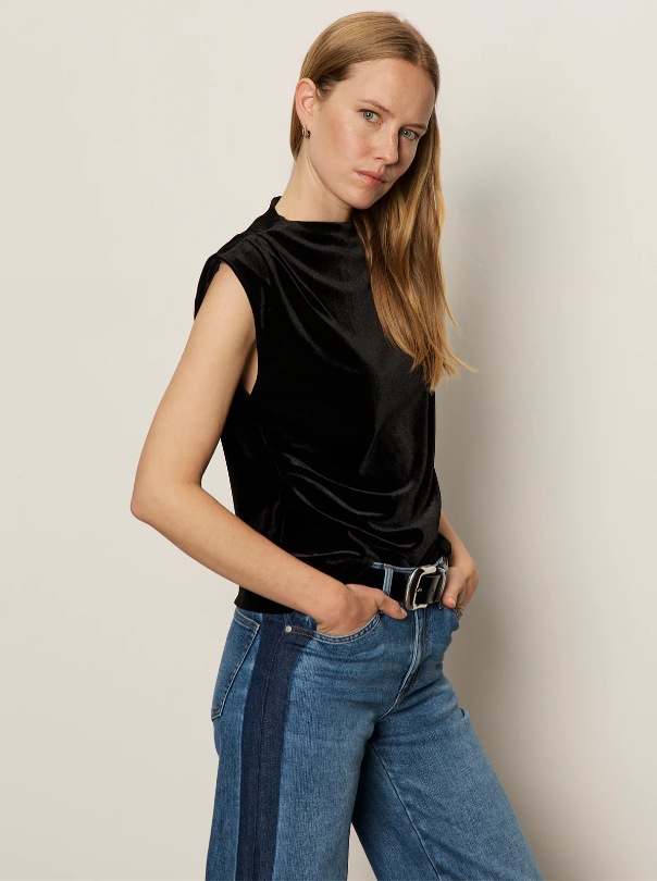 Pleated Sleeveless Top, Black