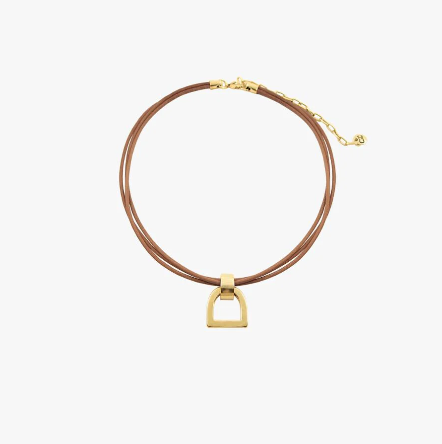 CXC Gold Stirrup Leather Necklace