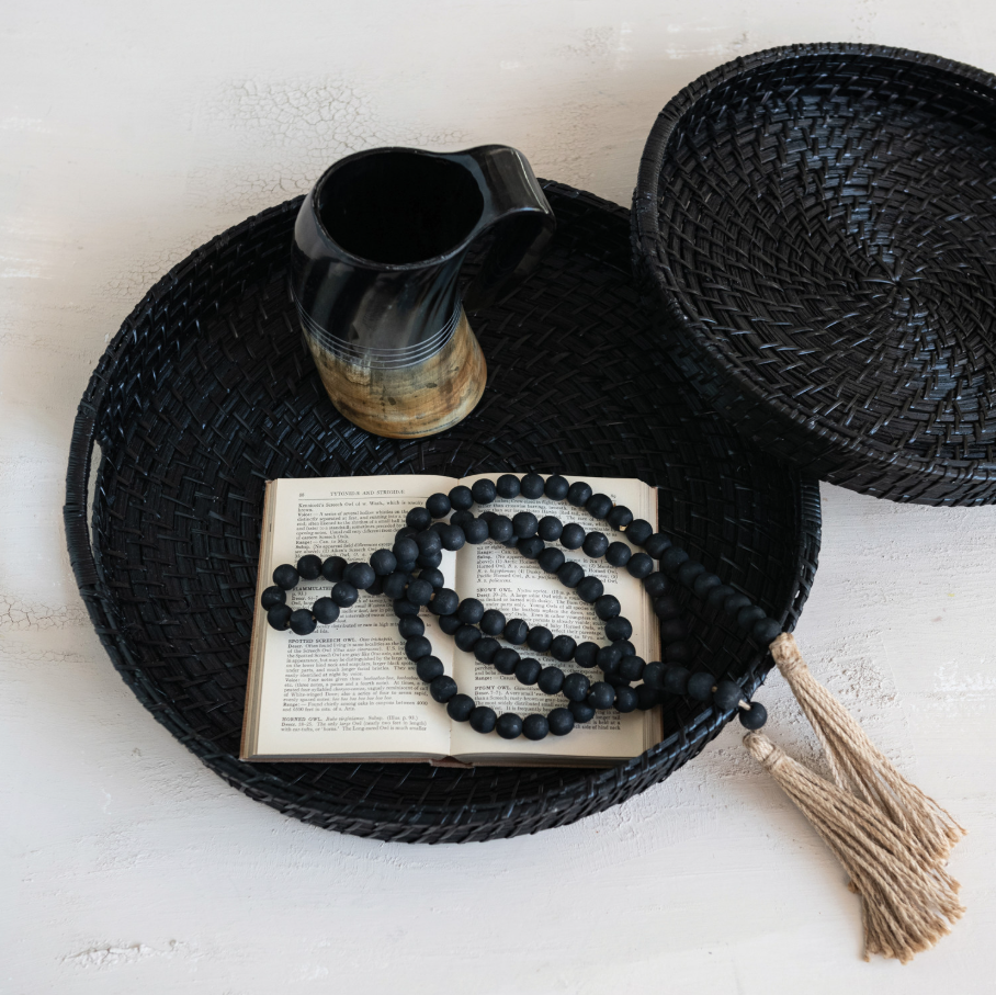 Hand-Woven Bamboo Tray, Black