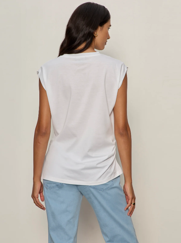 Pleated Muscle Tee, White - 13 Hub Lane   |  