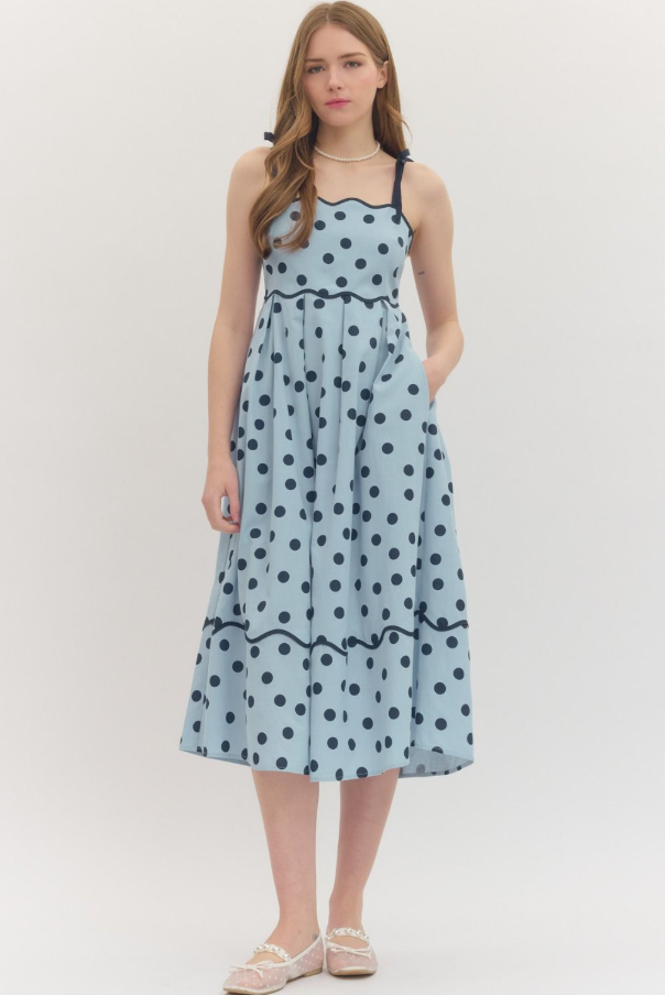 Polka Dot Midi Dress, Blue