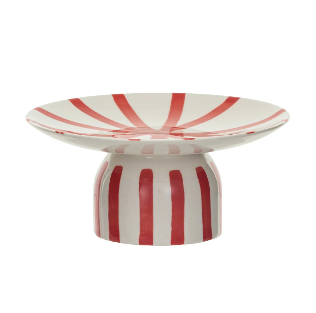 Hand-Painted Striped Stoneware Pedestal