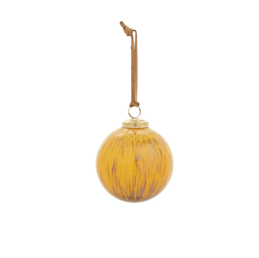 Yellow Marbled Glass Ornament w/ Leather Strap