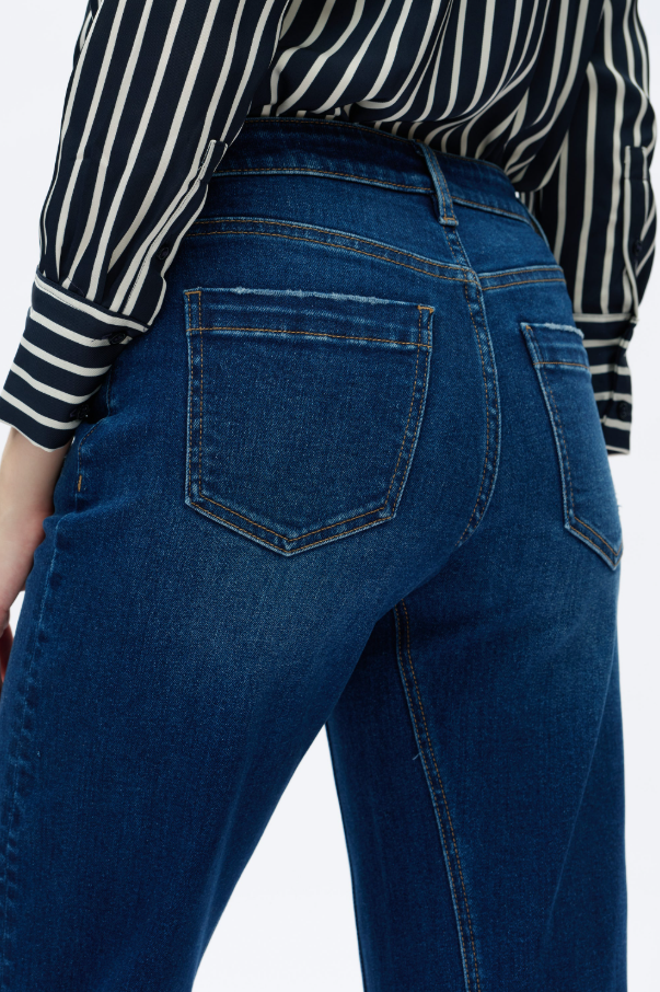 Mid Rise Barrel Jeans, Dark Blue