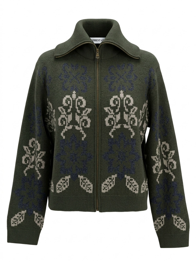 Nordic Jacquard Zip-Up Cardigan, Forest Denim - 13 Hub Lane   |  