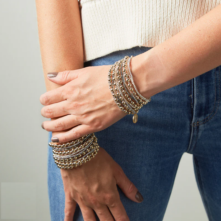 enewton faceted hematite 2mm bead bracelet - signature cross gold charm - 13 Hub Lane   |  Charm Bracelets