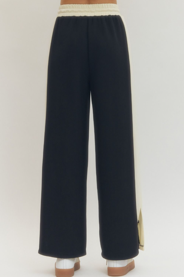 Contrast Knit Pants, Black