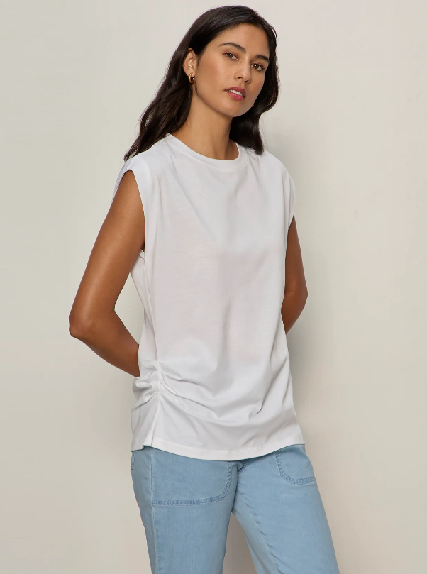 Pleated Muscle Tee, White - 13 Hub Lane   |  