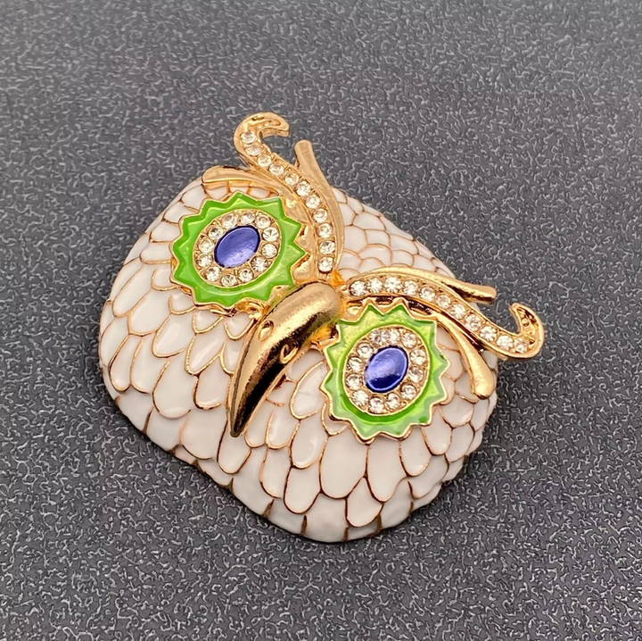 Rhinestone & Enamel Owl Head Brooch