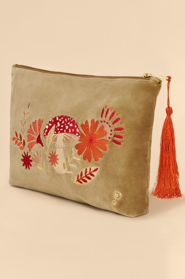 Velvet Embroidered Zip Pouch - Thumbnail 4