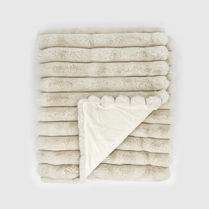 Puffy Faux Fur Throw, Vanilla