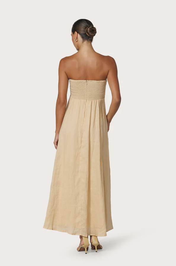 Talia Pintuck Linen Maxi Dress, Champagne