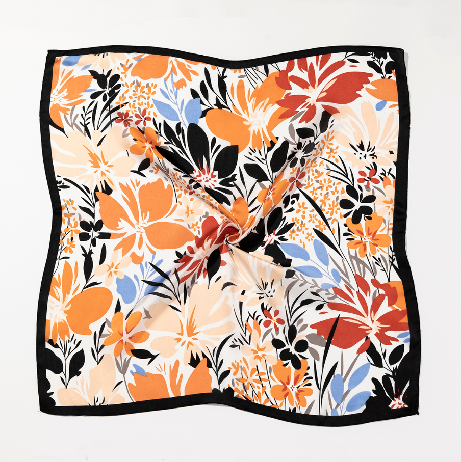 Tropical Flower Printed Satin Bandana Scarf