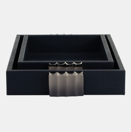 Blue Ombre Leather + Wood Tray Set - Thumbnail 3