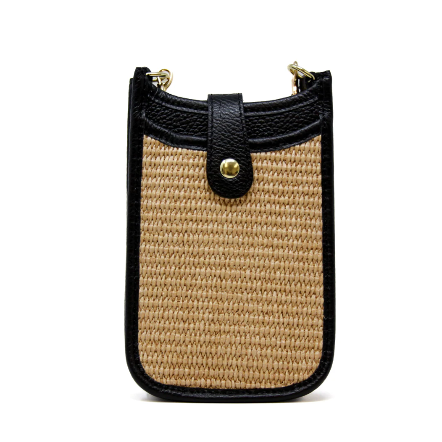 Leather & Straw Cellphone Crossbody Bag - 13 Hub Lane   |  Cellphone Crossbodies