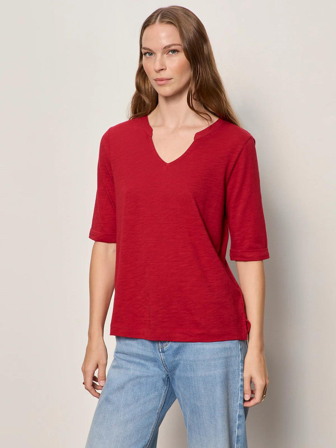 Dolce Notch Neck Tee, Red Berry