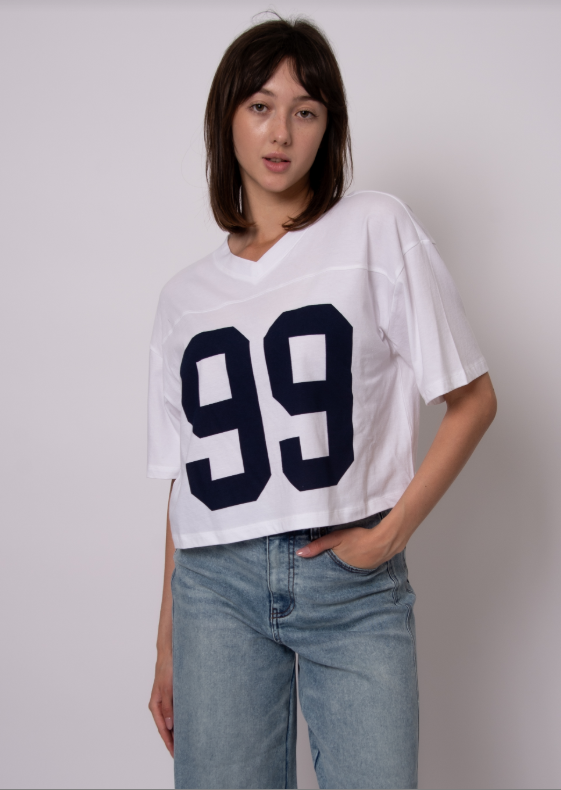 Olivia Top, White w/ Sea Blue