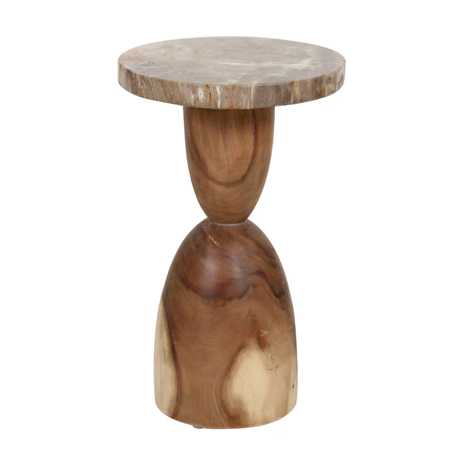 Petrified Wood Top Organic Oval Accent Table