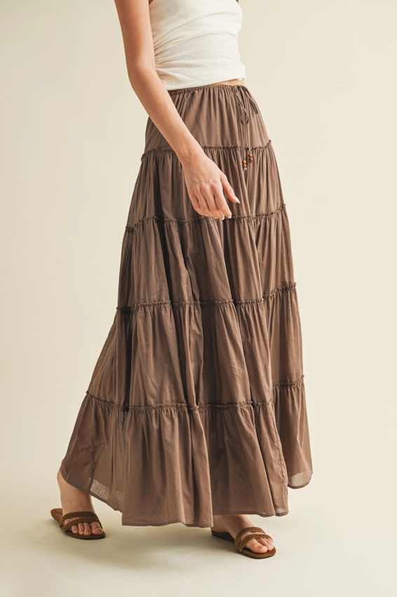 Drawstring Detail Tiered Maxi Skirt, Taupe - 13 Hub Lane   |  Maxi Skirts