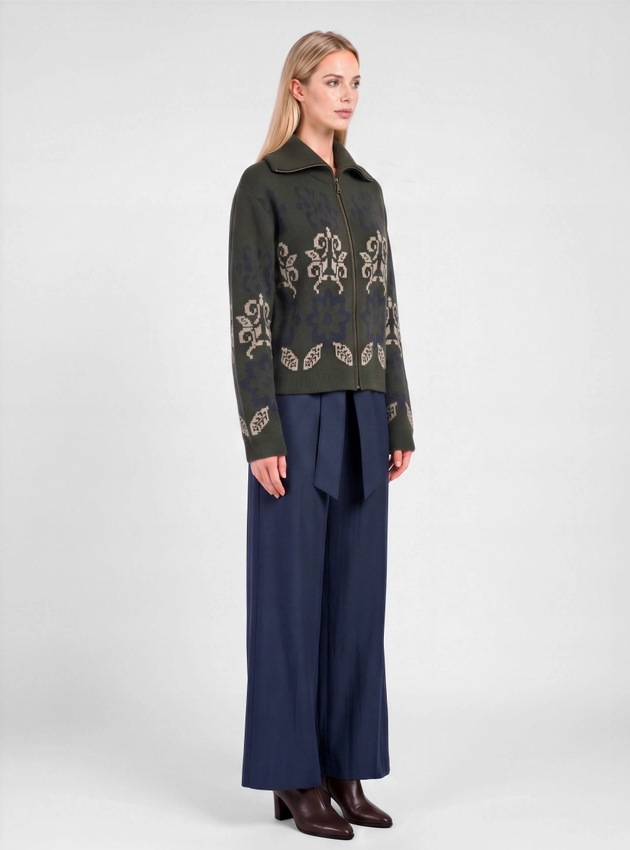 Nordic Jacquard Zip-Up Cardigan, Forest Denim - 13 Hub Lane   |  