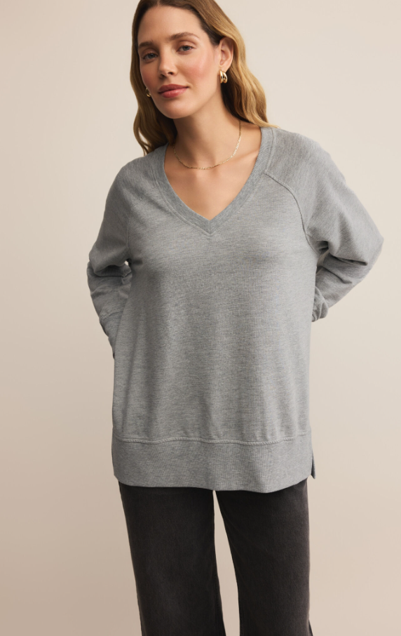 Modern V-Neck Weekender, Classic Heather Grey - 13 Hub Lane   |  V-Neck Sweatshirts