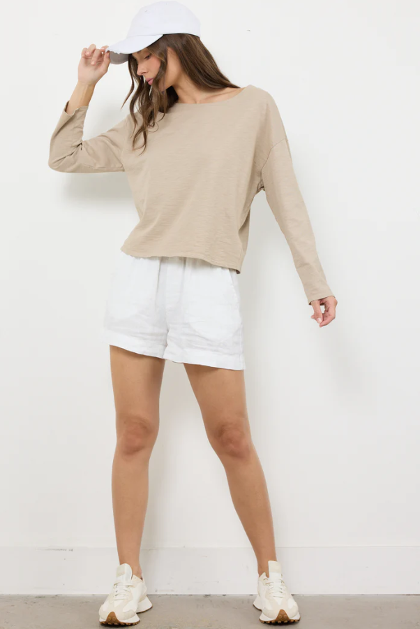 Marlow Heavy Slub Long Sleeve Tee, Sandstone