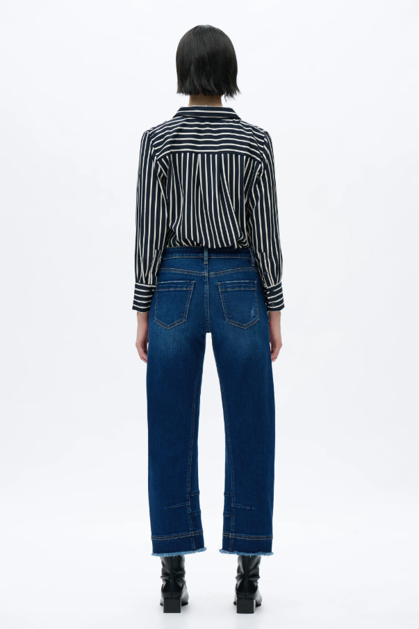Mid Rise Barrel Jeans, Dark Blue