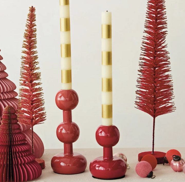 Enameled Metal Ball Taper Holder, Berry Red