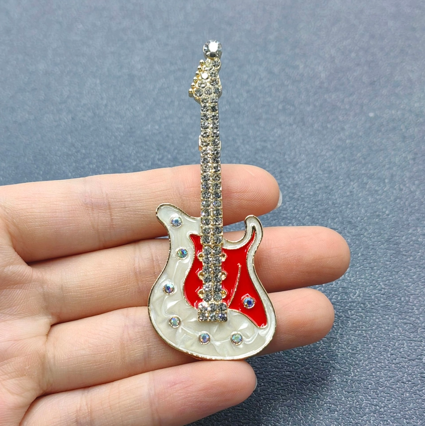 Rhinetsone & Enamel Rock & Roll Guitar - 13 Hub Lane   |  Brooches