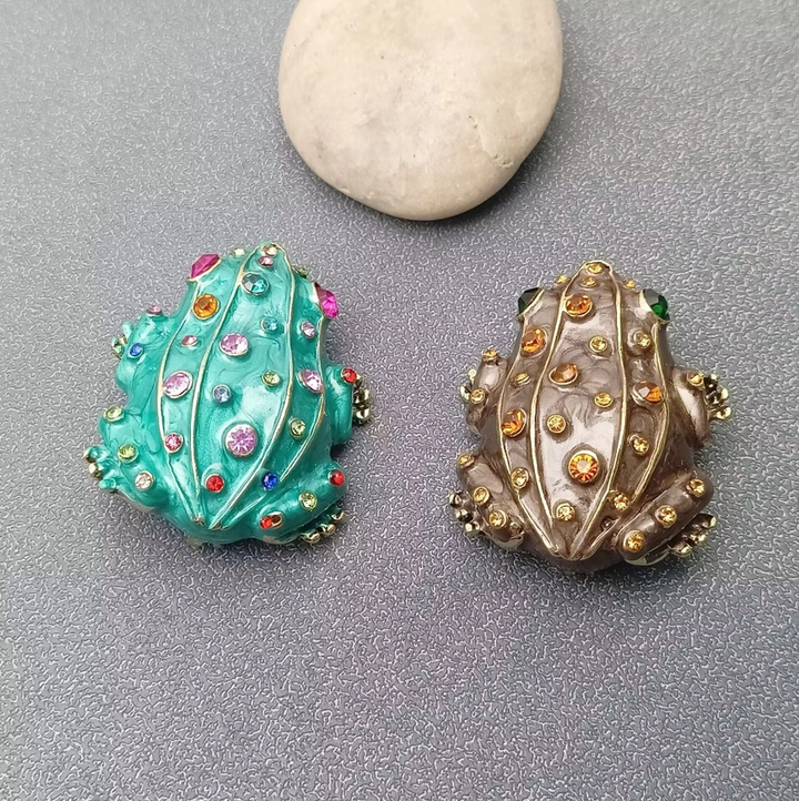 Inlaid Enamel & Rhinestone Frog Brooch