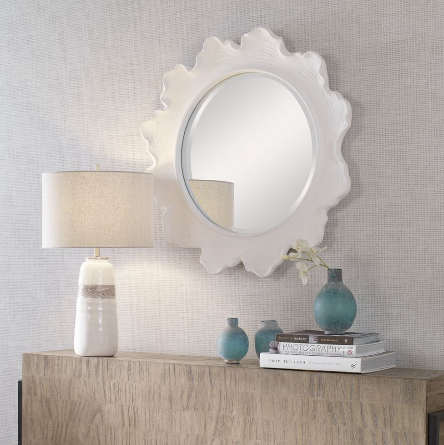 Sea Coral Round Mirror, White - 13 Hub Lane   |  