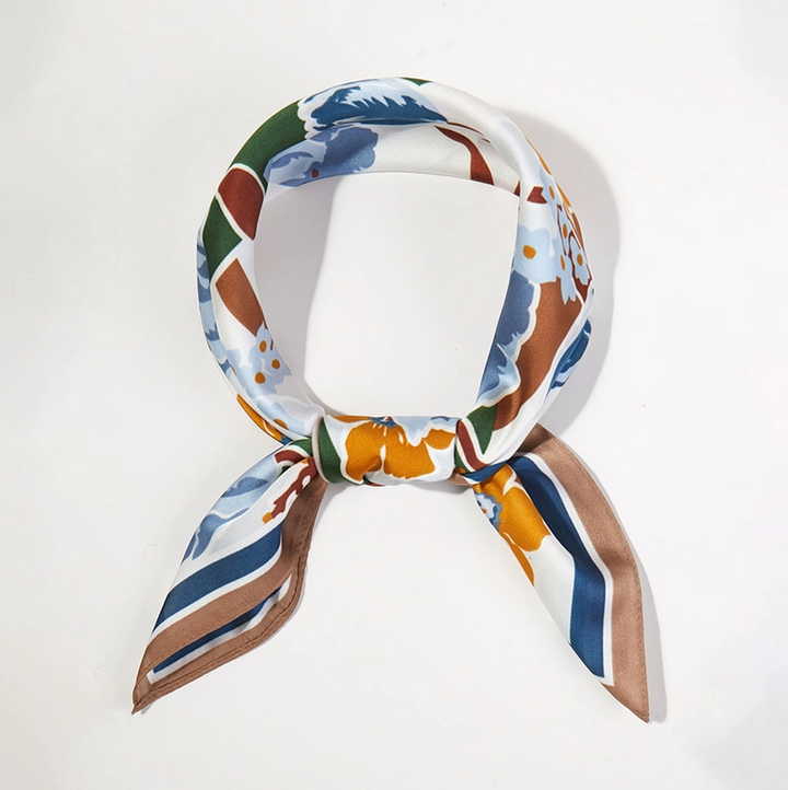 Geo Floral Printed Satin Bandana Scarf