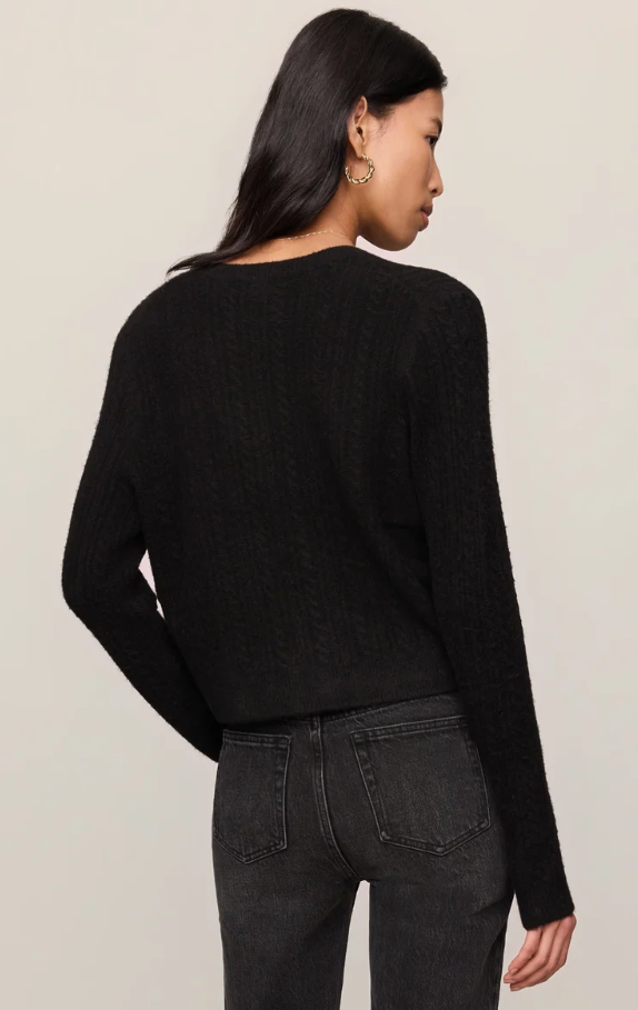 Medina Pointelle Cable Cardigan, Black