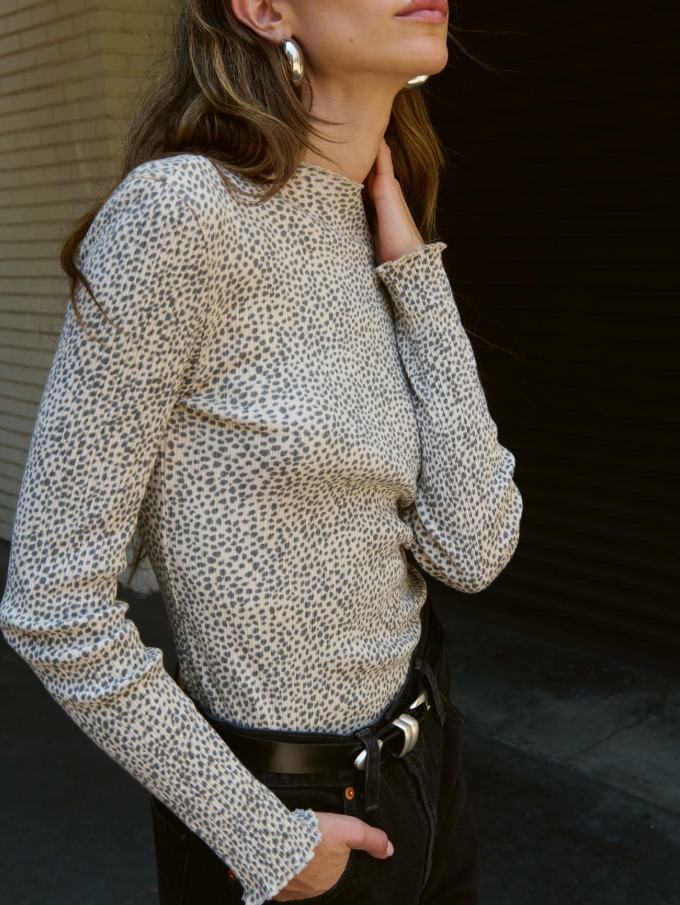 Nation LTD Brenna Mock Neck Top, Winter Pebble - 13 Hub Lane   |  Mock Neck Tees