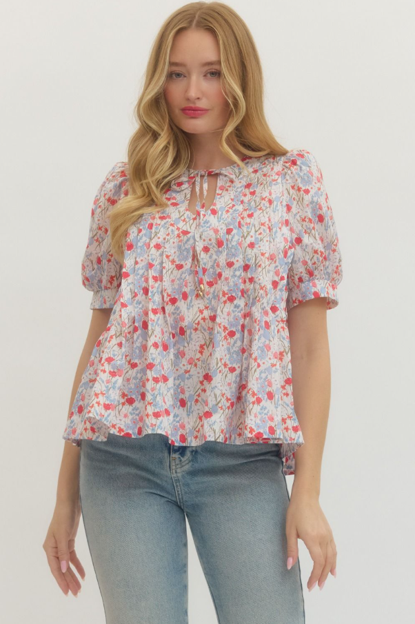 Floral Pin-Tuck Top, Blue - 13 Hub Lane   |  