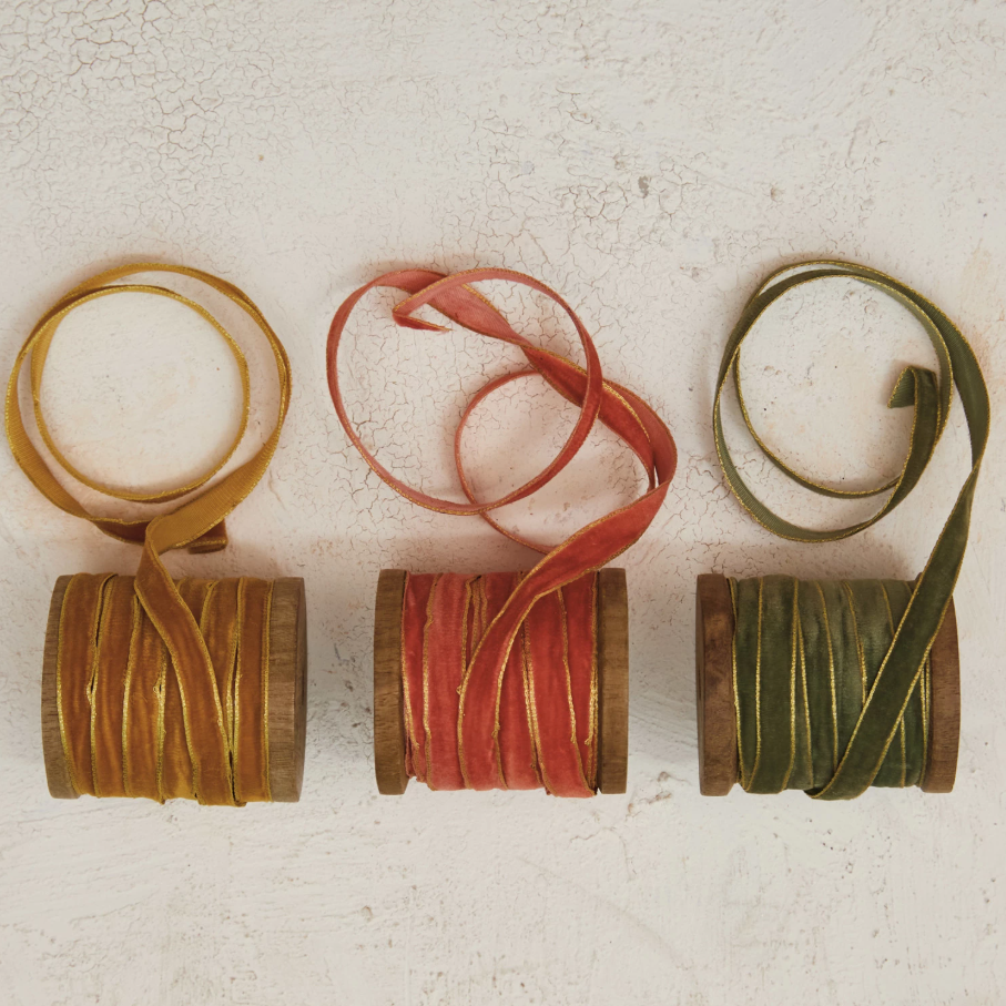 Metallic Edged Velvet Ribbon on Wooden Spool - 13 Hub Lane   |  Ribbons