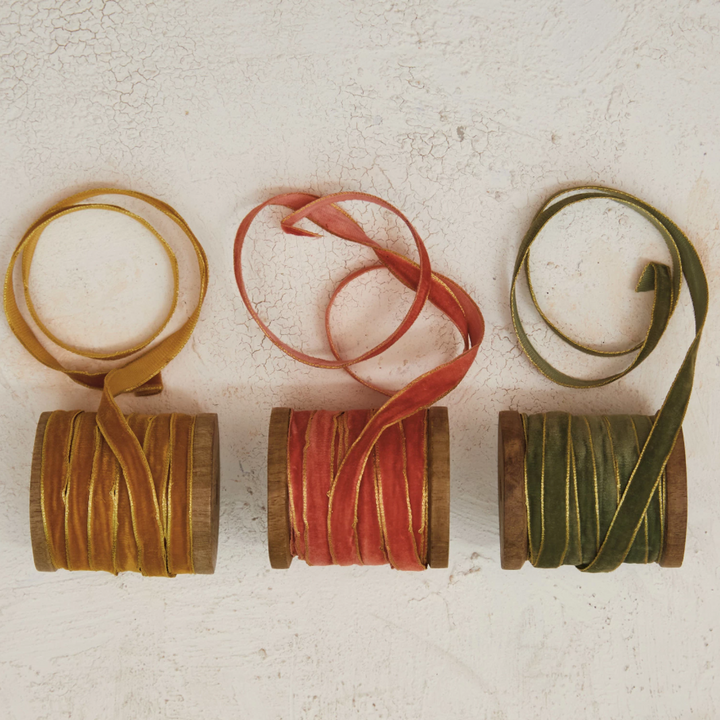 Metallic Edged Velvet Ribbon on Wooden Spool - 13 Hub Lane   |  Ribbons