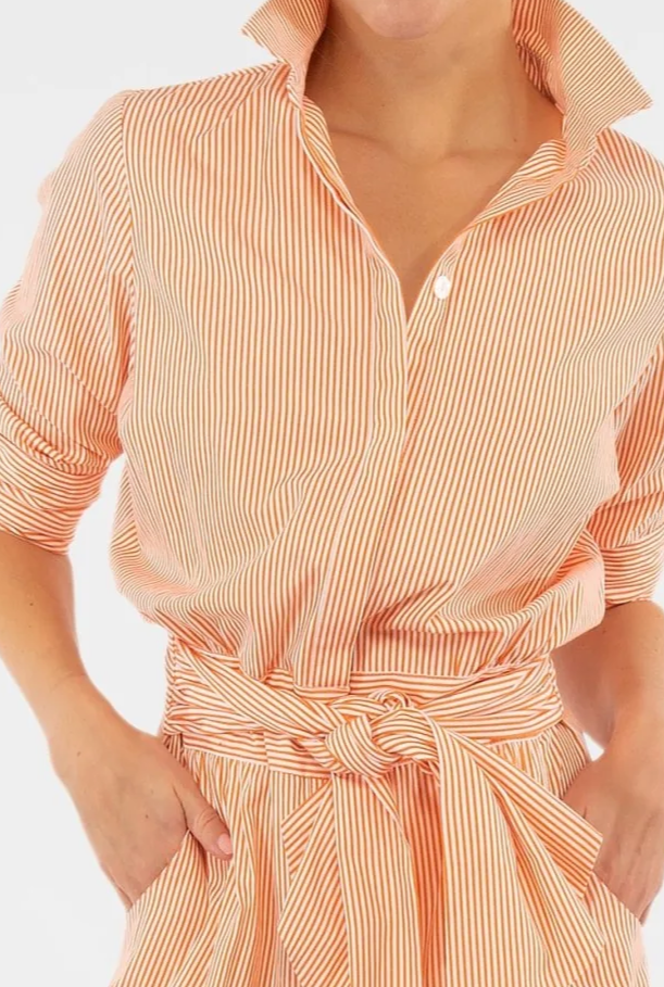 Wash & Wear Breezy Blouson Dress, Coral Stripe