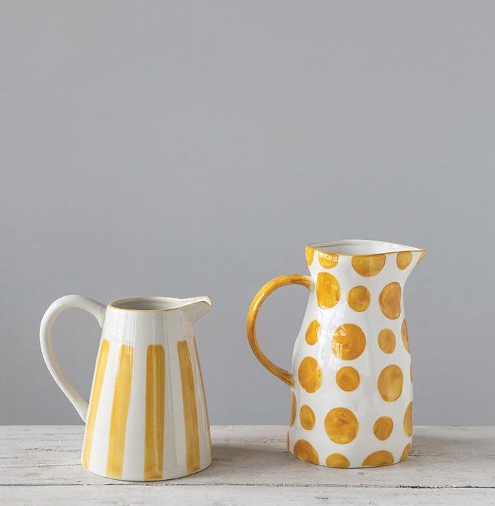 Stoneware Pitcher, Yellow & White - 13 Hub Lane   |  Pitchers