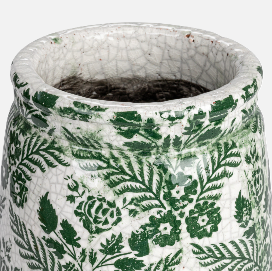 Terra-Cotta Floral Transferware Planter/Vase