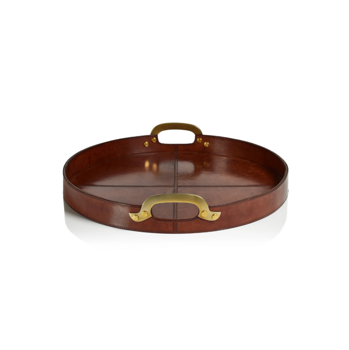 Aspen Leather & Brass Round Tray - 13 Hub Lane   |  Leather Trays