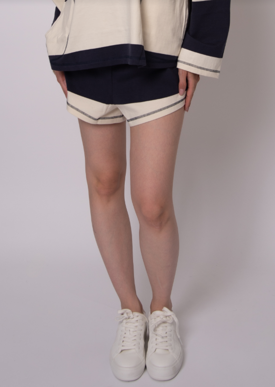 Cheryl Striped Jersey Shorts, Navy