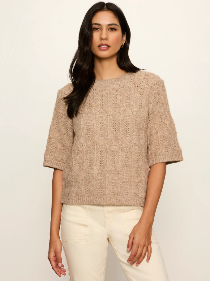Pointelle Sweater Tee, Heather Hazlenut