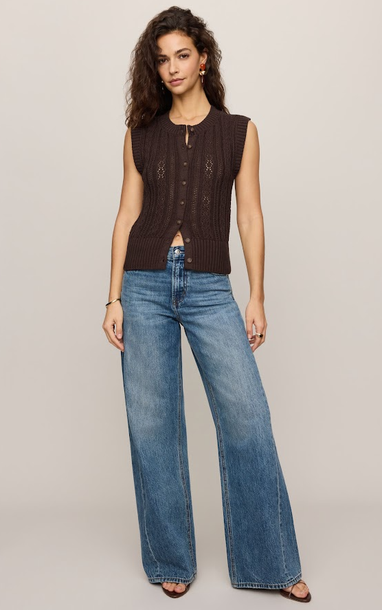 Cabot Crochet Vest, Dark Chocolate