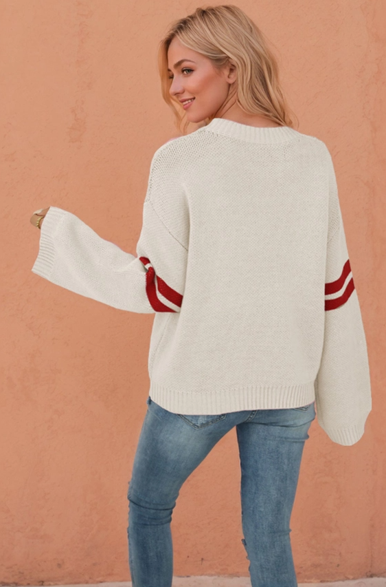 Valentine Heart Knit Sweater, White Apricot - 13 Hub Lane   |  Crewneck Sweaters