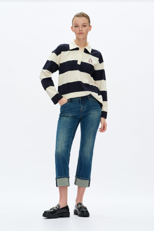 Low Rise Straight Leg Jeans, Retro Dark Blue - 13 Hub Lane   |  Cropped Straight Leg Pants