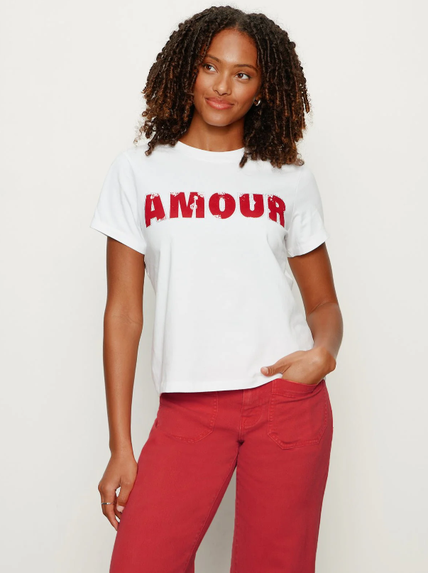 Embellished Tee, White w/ Cherry Lacquer - 13 Hub Lane   |  Crewneck Tees
