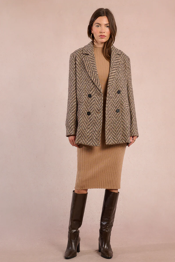 Herringbone Double-Breasted Jacket, Beige - 13 Hub Lane   |  Tailored Jackets