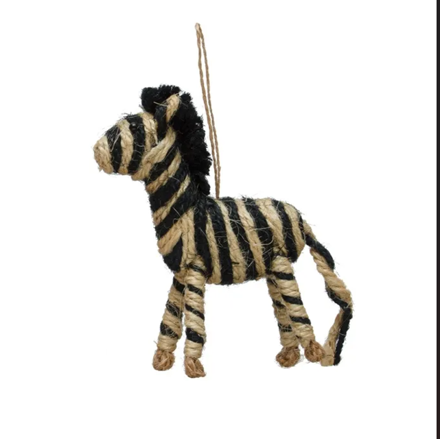Handmade Jute Zebra - 13 Hub Lane   |  Animal Ornaments